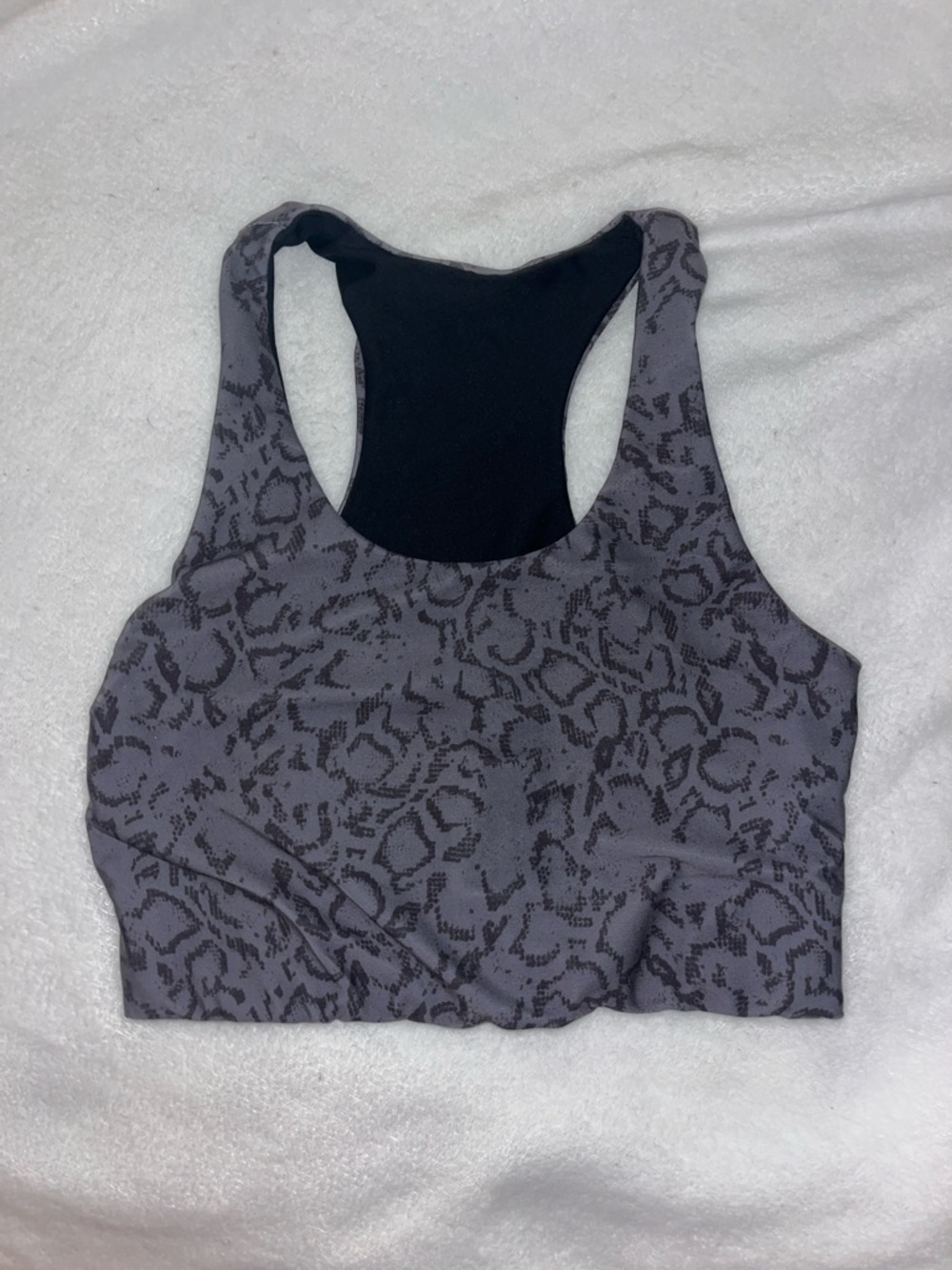 Reversible Charcoal Grey Snake Print Racerback Sports Bra